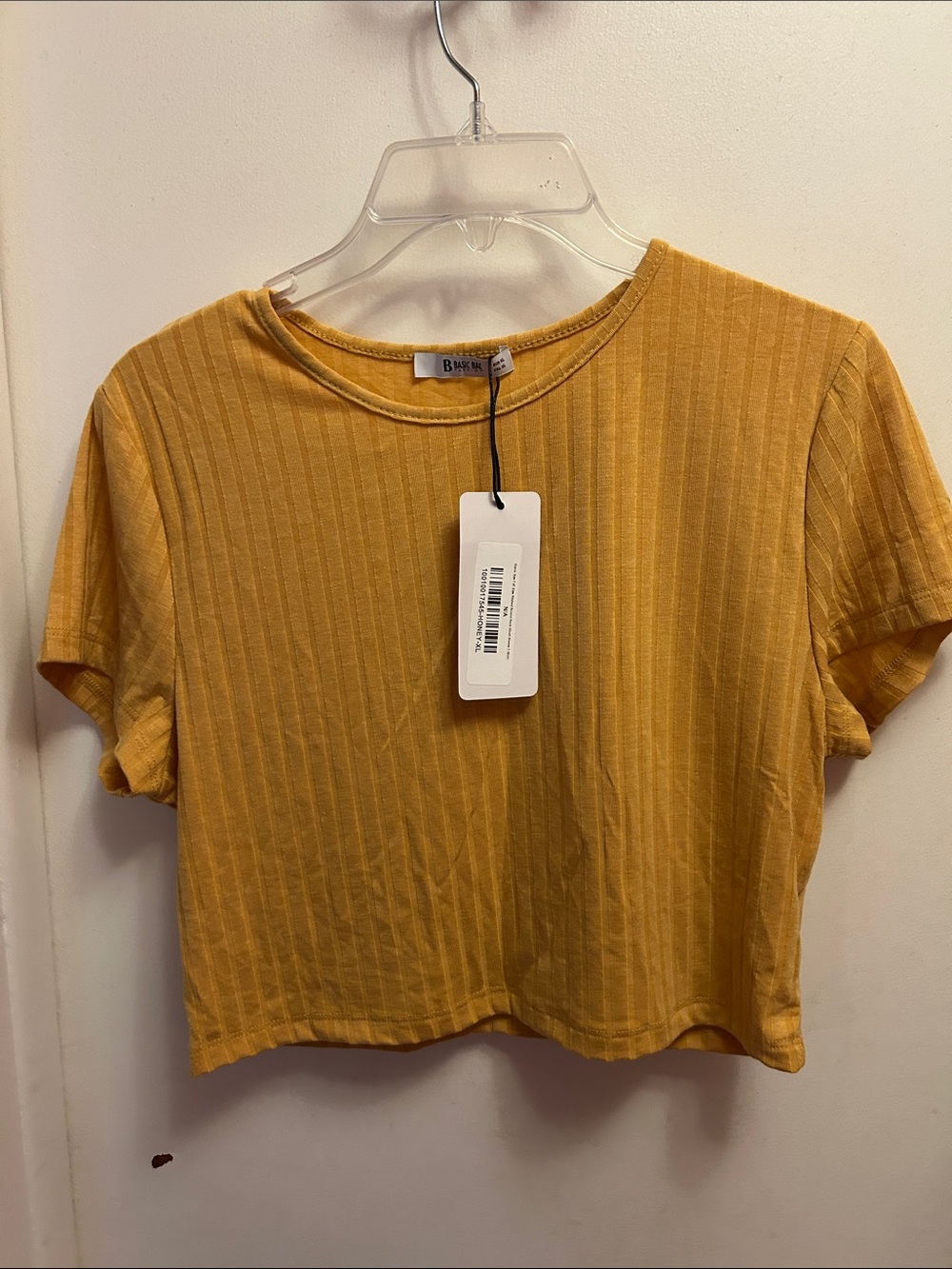Ribbed Short Sleeve Crop Top in Mustard - Unbranded